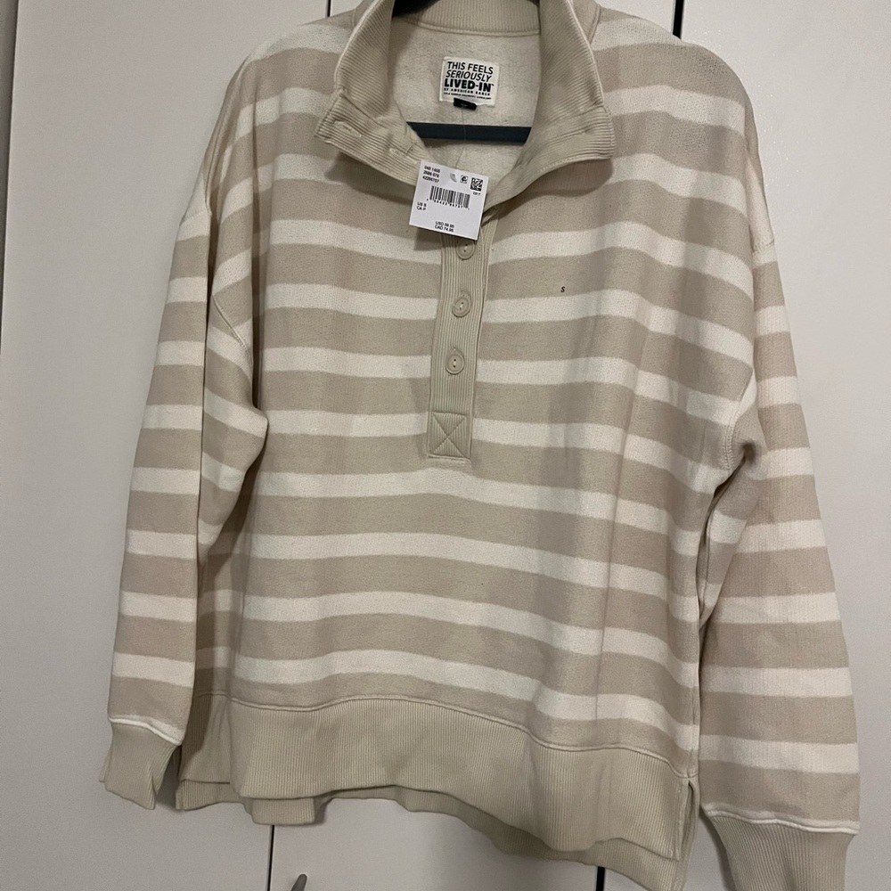 American Eagle Outfitters Cream and Tan Striped Sweater